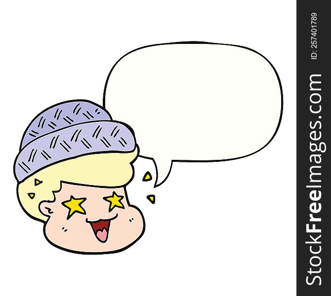 cartoon boy wearing hat with speech bubble. cartoon boy wearing hat with speech bubble