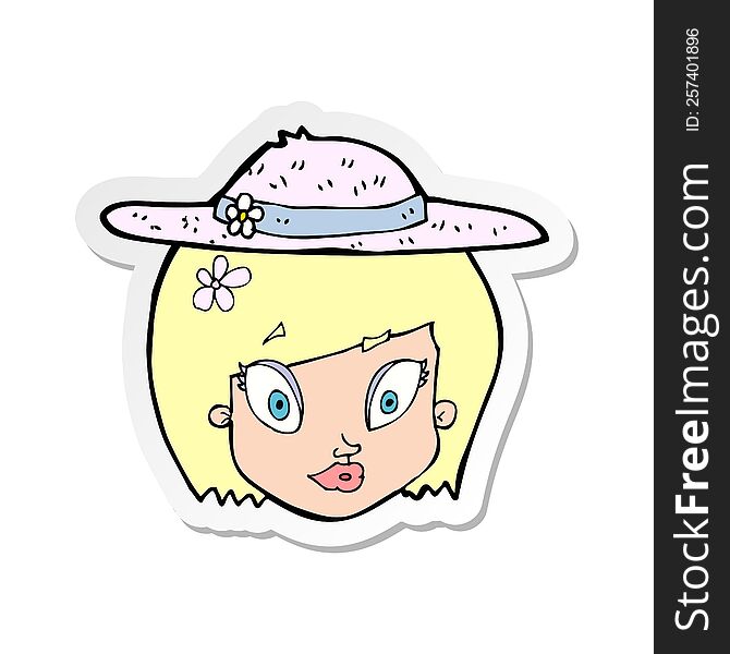 sticker of a cartoon woman wearing summer hat