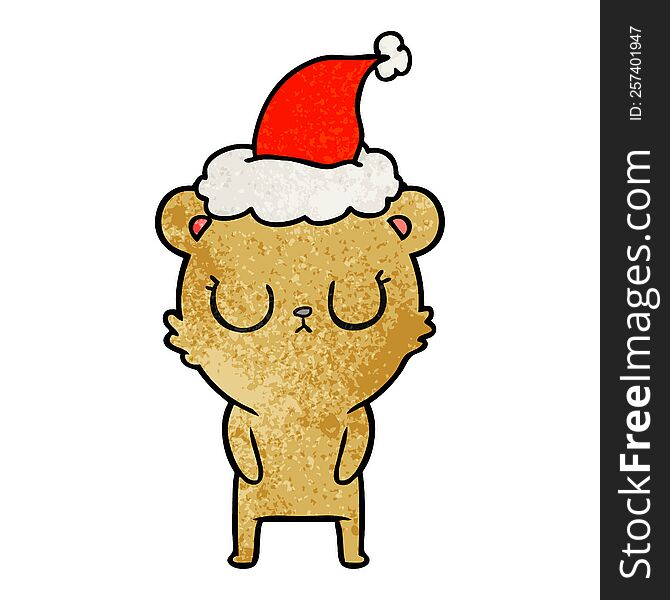 Peaceful Textured Cartoon Of A Bear Wearing Santa Hat