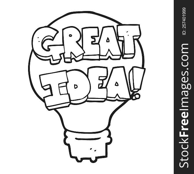 black and white cartoon great idea light bulb symbol