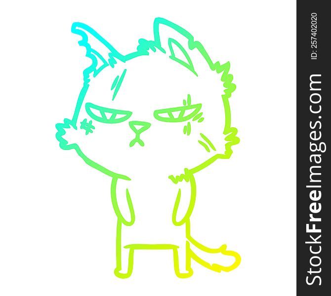 cold gradient line drawing of a tough cartoon cat
