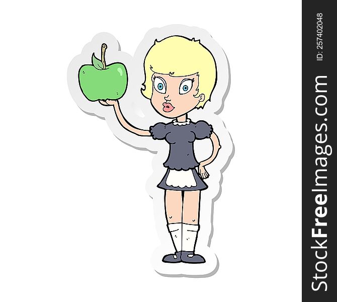 sticker of a cartoon waitress with healthy food