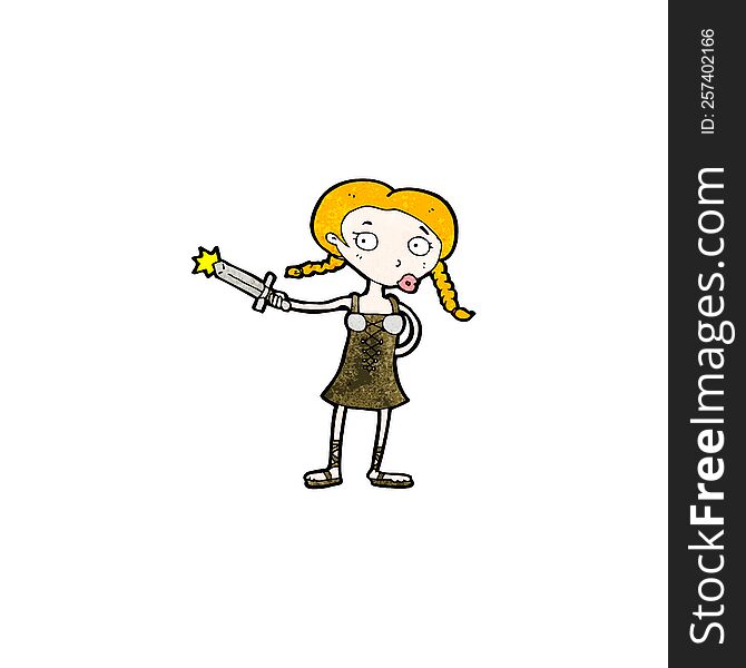 cartoon viking girl with sword