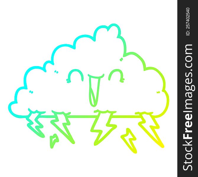 cold gradient line drawing of a cartoon thundercloud