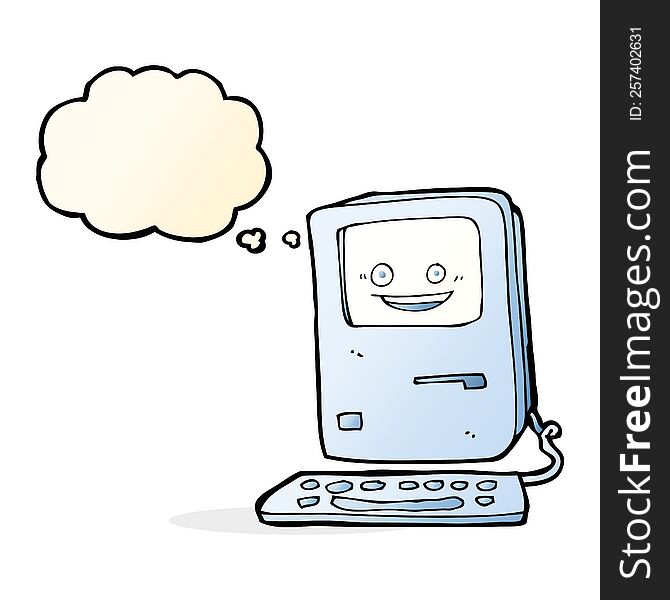 Cartoon Old Computer With Thought Bubble