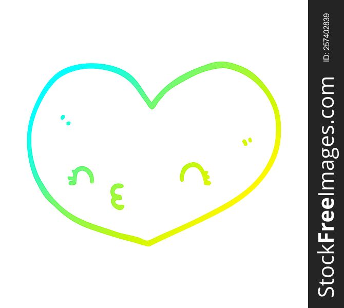 cold gradient line drawing of a cartoon heart with face