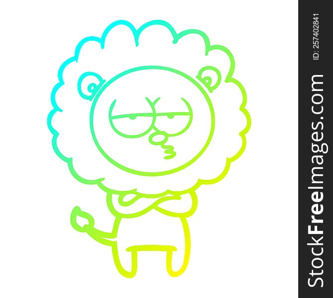 cold gradient line drawing of a cartoon tired lion