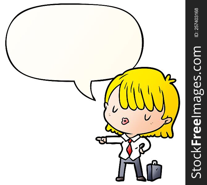 Cartoon Efficient Businesswoman Giving Orders And Speech Bubble In Smooth Gradient Style