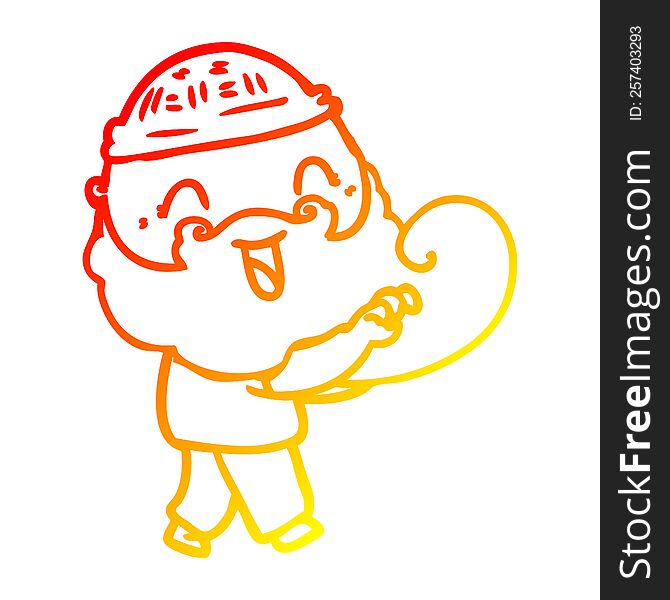 warm gradient line drawing of a happy bearded man grabbing