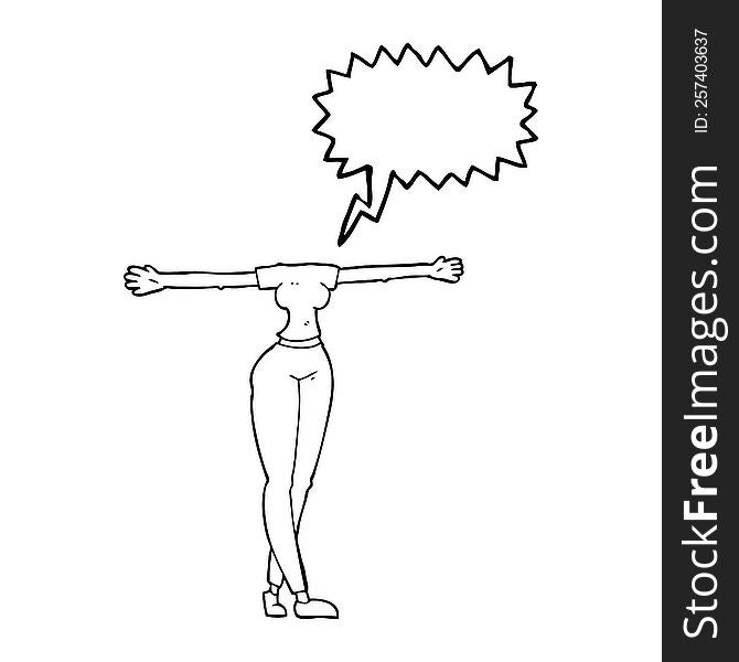 Speech Bubble Cartoon Female Body With Wide Arms
