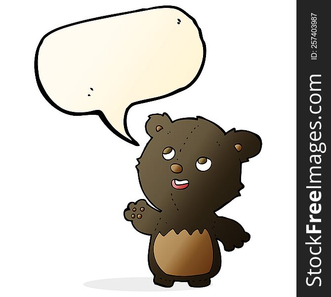 cartoon happy little teddy black bear with speech bubble