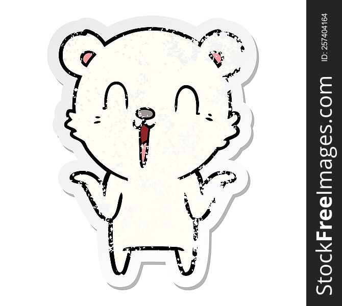 Distressed Sticker Of A Happy Cartoon Polar Bear With No Worries