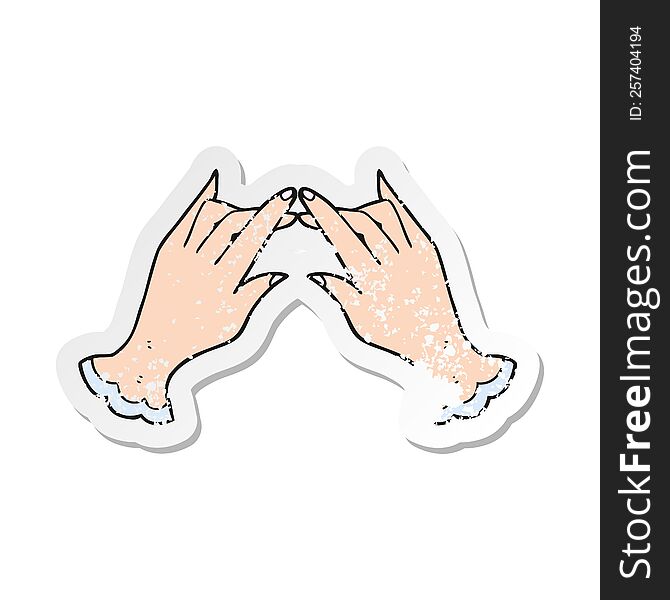 Retro Distressed Sticker Of A Cartoon Hands