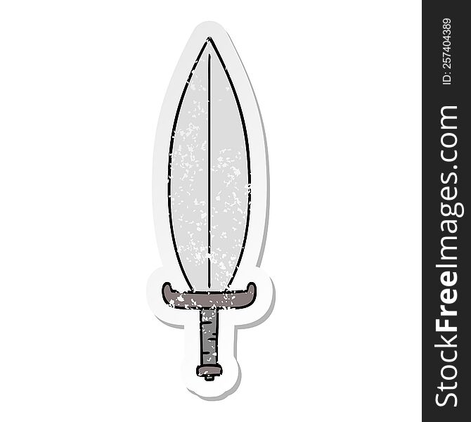 Distressed Sticker Cartoon Doodle Of A Magic Leaf Knife