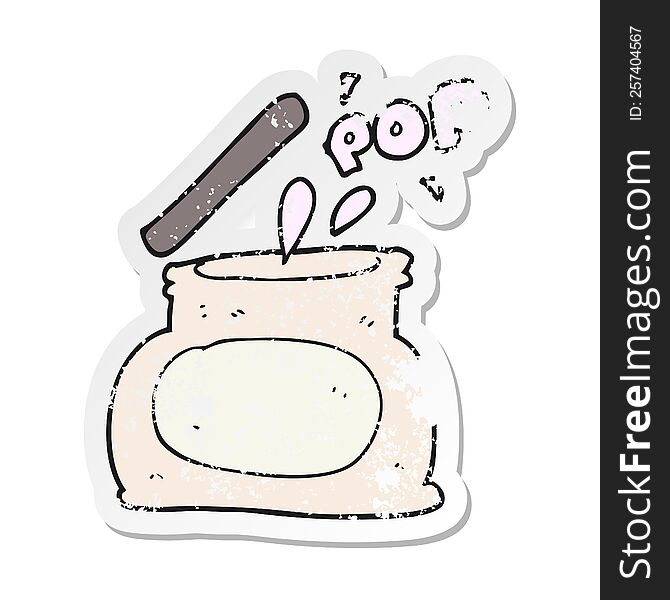 Retro Distressed Sticker Of A Cartoon Popping Jar