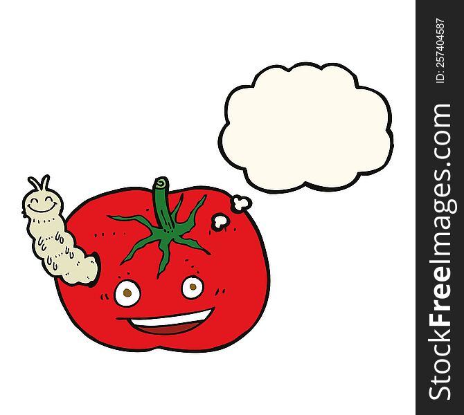Cartoon Tomato With Bug With Thought Bubble