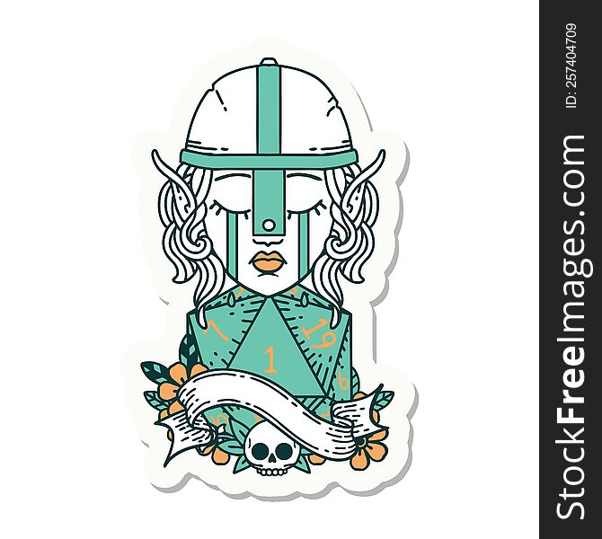 Crying Elf Fighter Character Face With Natural One D20 Roll Sticker