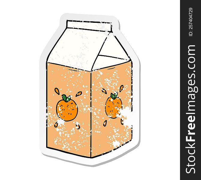 distressed sticker of a cartoon orange juice carton