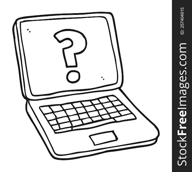 Black And White Cartoon Laptop Computer With Question Mark