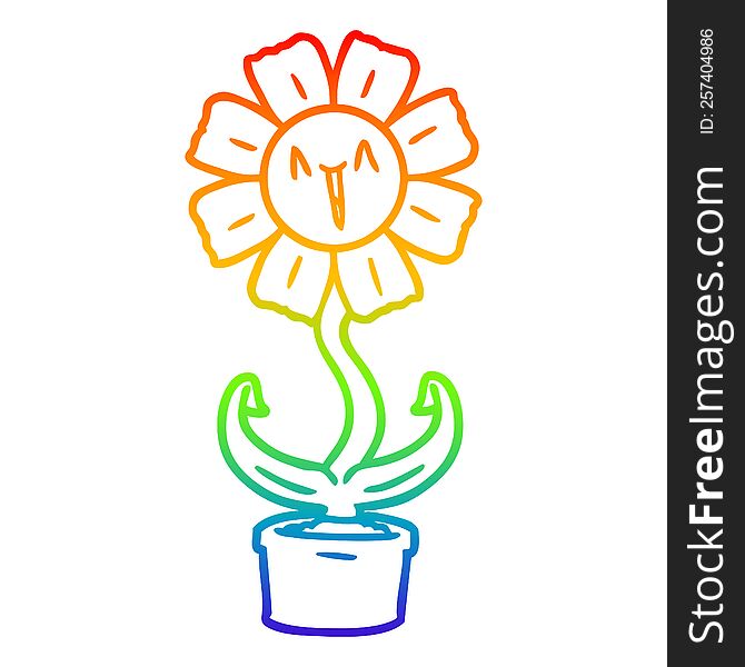 rainbow gradient line drawing of a happy cartoon flower