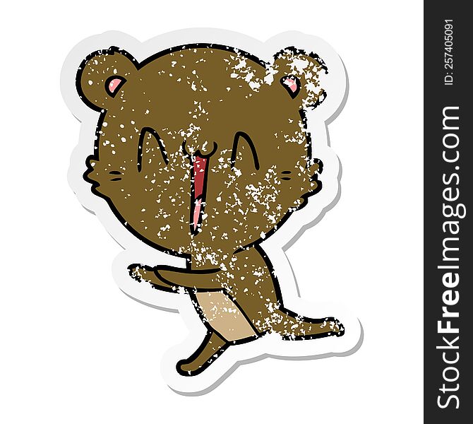 Distressed Sticker Of A Running Bear Cartoon