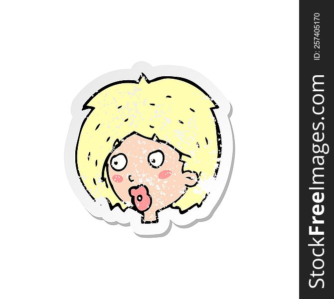 retro distressed sticker of a cartoon woman looking