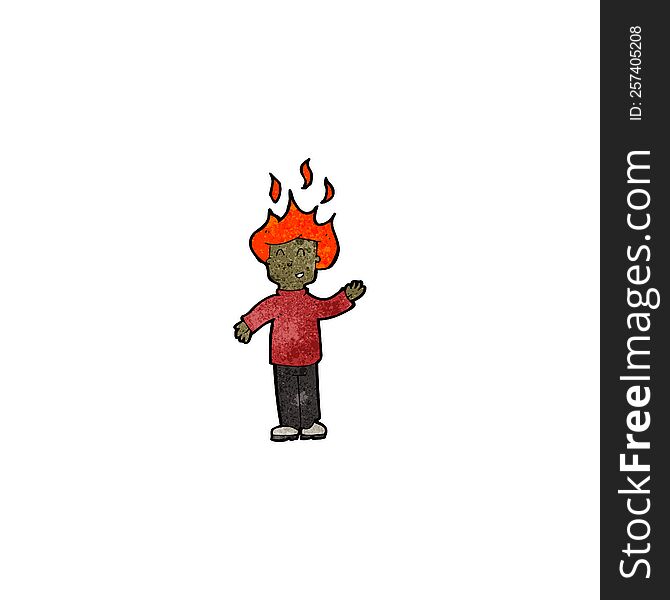 cartoon man with hair on fire