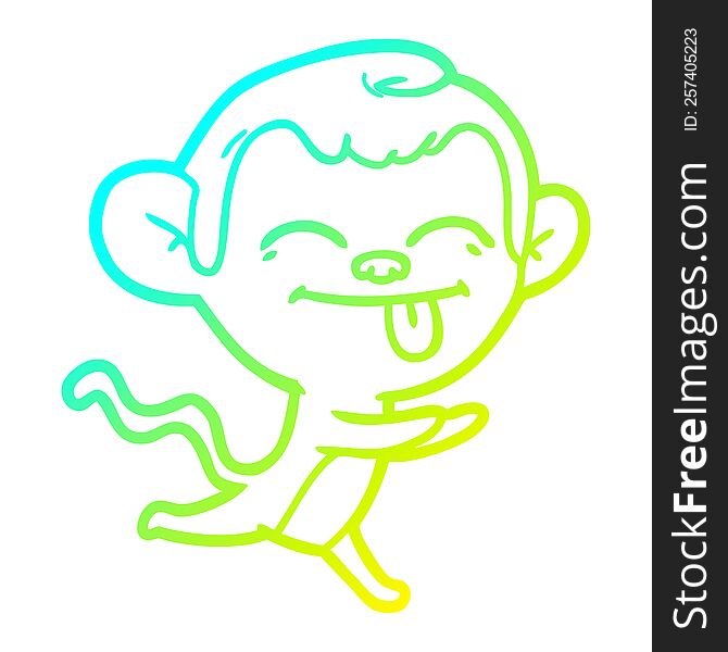 Cold Gradient Line Drawing Funny Cartoon Monkey Running