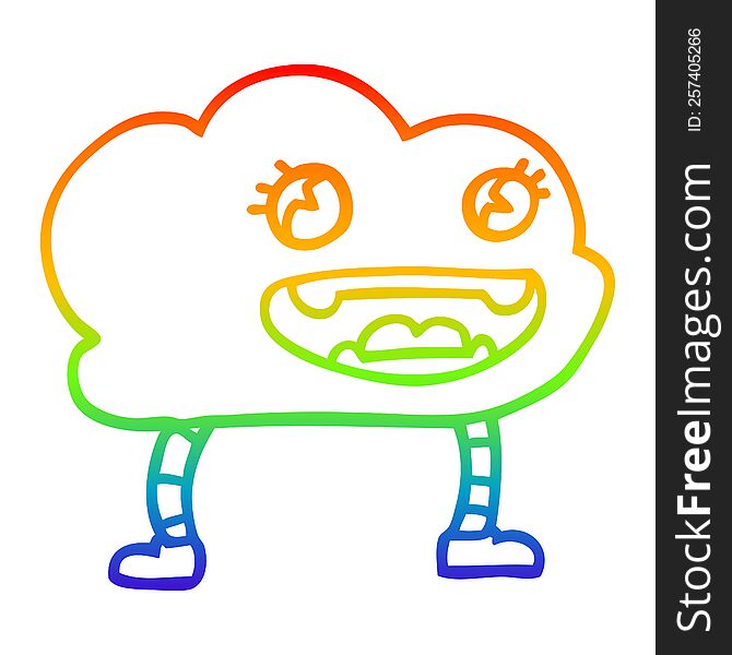 rainbow gradient line drawing of a cartoon expressive weather cloud