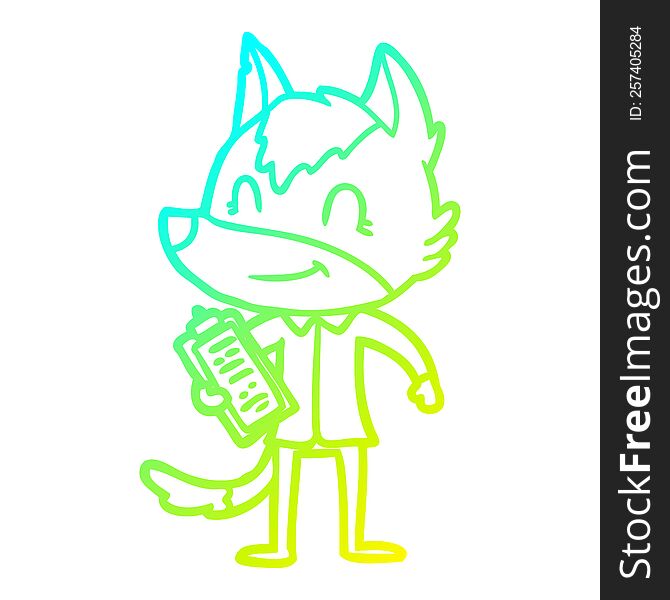 Cold Gradient Line Drawing Friendly Cartoon Wolf Boss