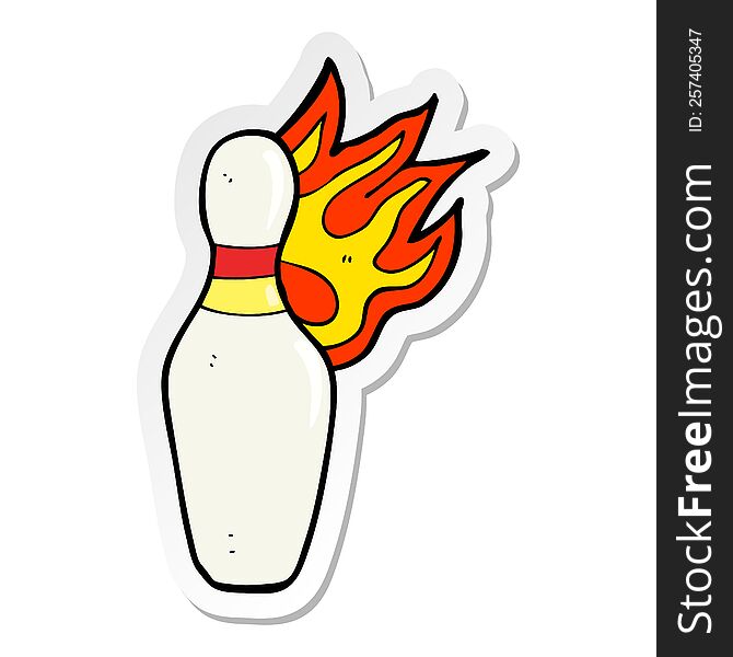 sticker of a cartoon ten pin bowling skittle on fire