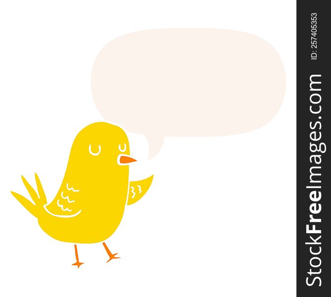 Cartoon Bird And Speech Bubble In Retro Style