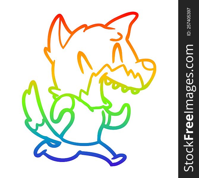 Rainbow Gradient Line Drawing Laughing Fox Running Away