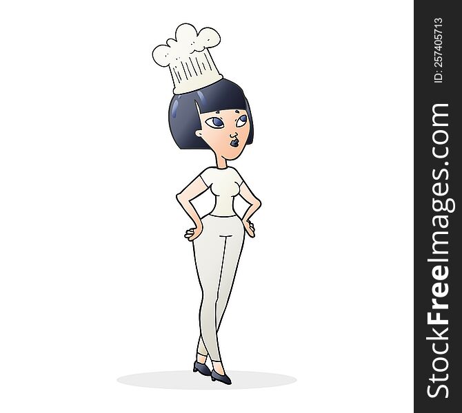 freehand drawn cartoon female chef. freehand drawn cartoon female chef