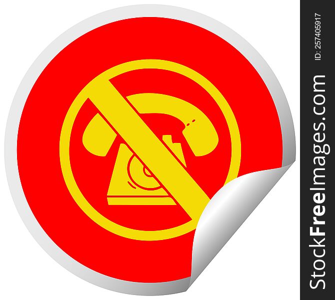 Circular Peeling Sticker Cartoon No Phones Allowed Sign