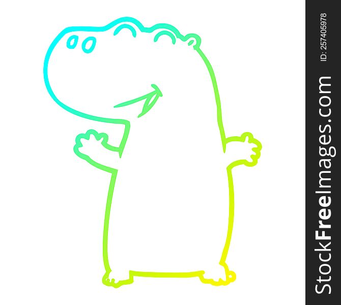 Cold Gradient Line Drawing Cartoon Hippopotamus