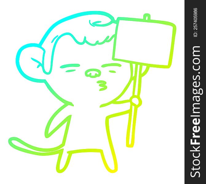 cold gradient line drawing of a cartoon suspicious monkey with signpost