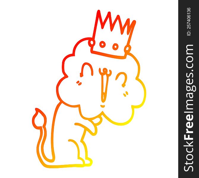 Warm Gradient Line Drawing Cartoon Lion With Crown