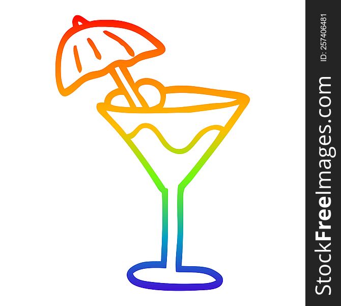 rainbow gradient line drawing of a cartoon martini drink