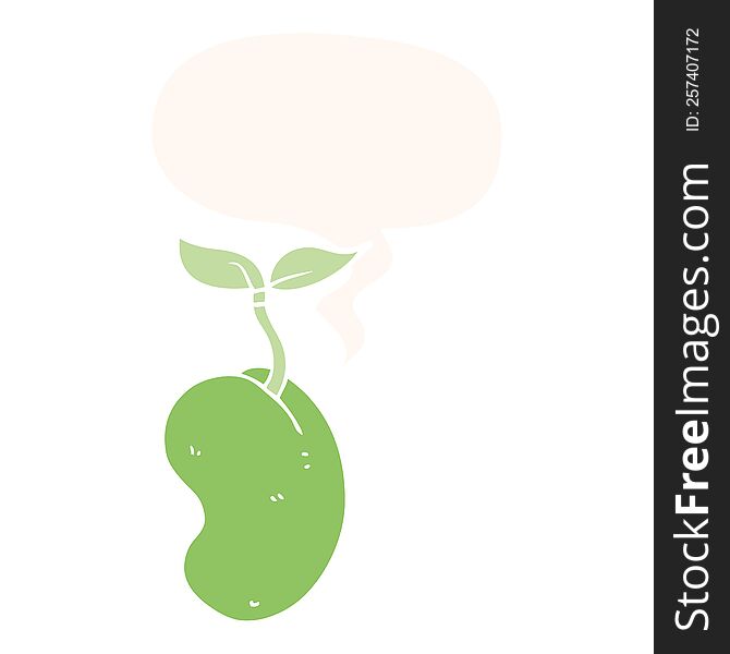 cartoon sprouting seed with speech bubble in retro style