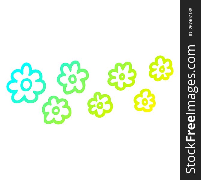 Cold Gradient Line Drawing Cartoon Decorative Flowers