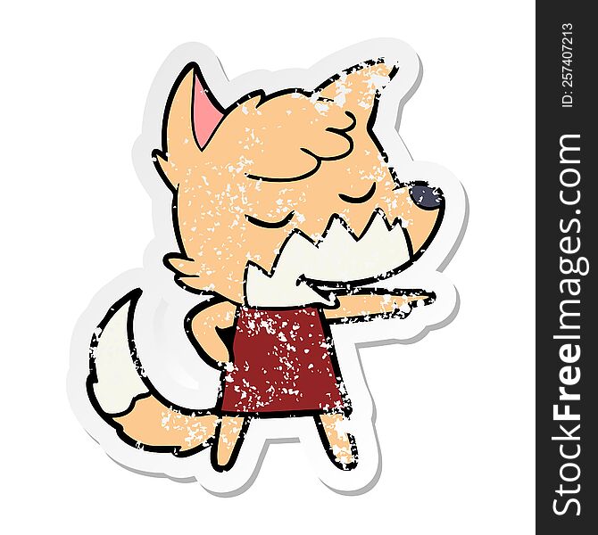 Distressed Sticker Of A Friendly Cartoon Fox Girl