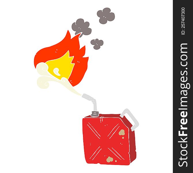 flat color illustration of a cartoon fuel can with burning fuel spray
