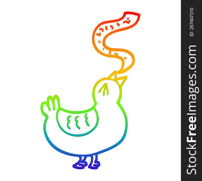 rainbow gradient line drawing of a cartoon song bird