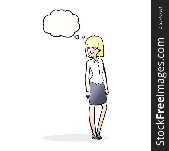cartoon pretty businesswoman with thought bubble