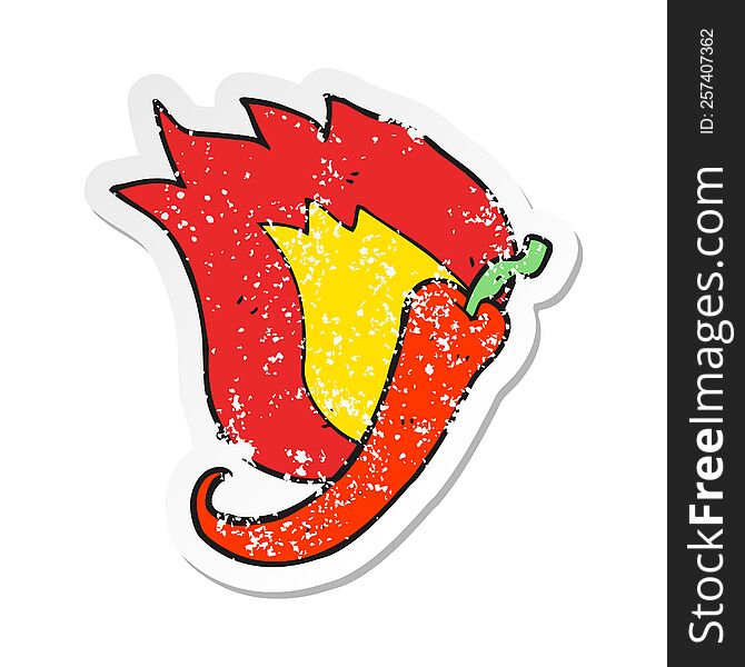 retro distressed sticker of a cartoon flaming hot chilli pepper