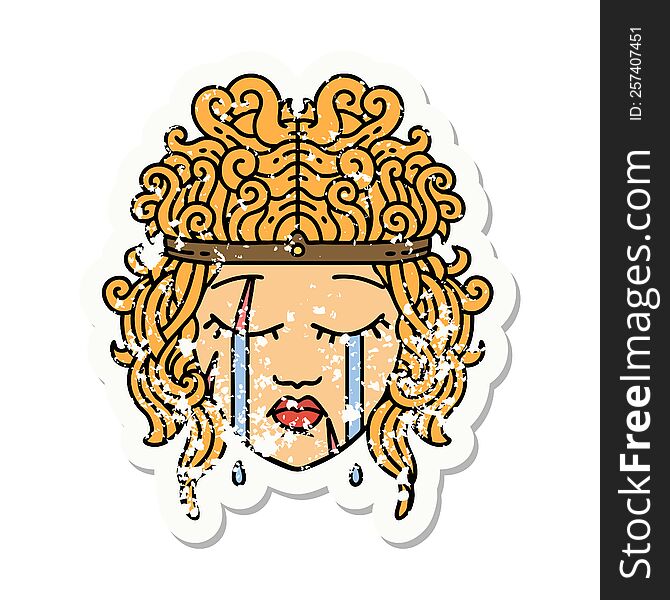 grunge sticker of a crying human barbarian. grunge sticker of a crying human barbarian