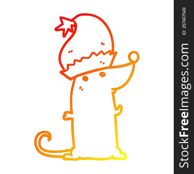warm gradient line drawing of a cartoon rat wearing christmas hat