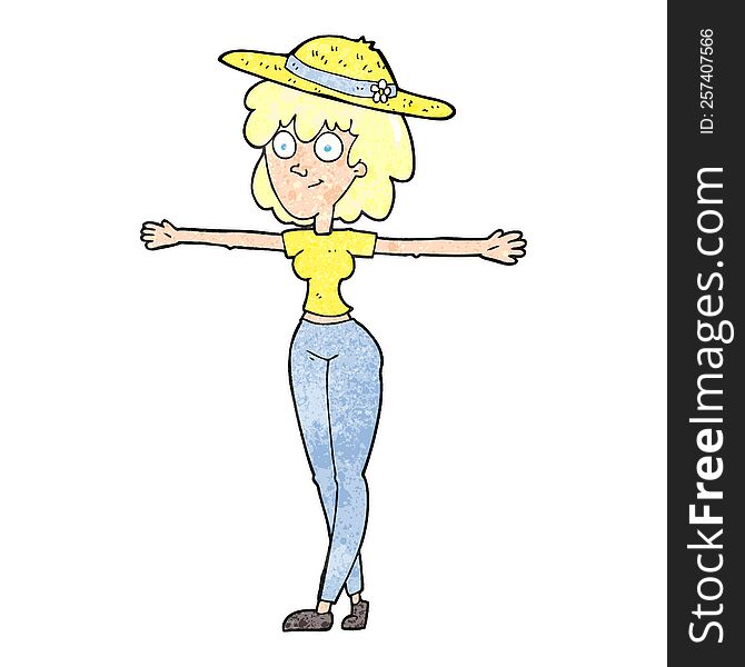 textured cartoon woman spreading arms