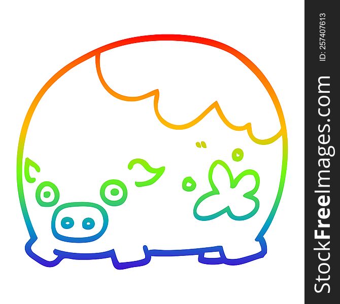 rainbow gradient line drawing of a cartoon dirty pig